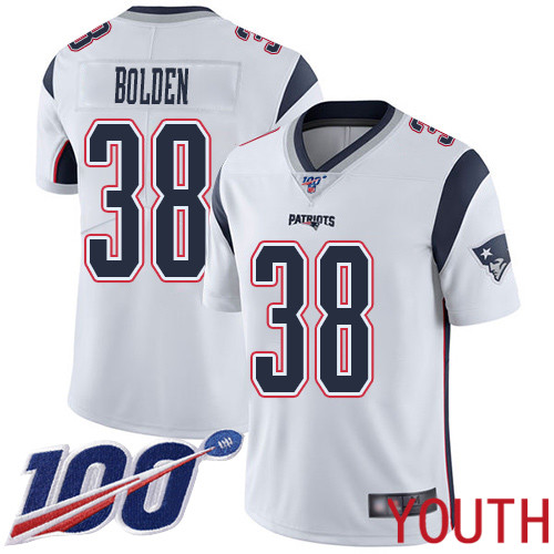 New England Patriots Football 38 100th Season Limited White Youth Brandon Bolden Road NFL Jersey